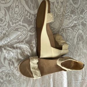 Beige Macrame wedge 2.5” heel